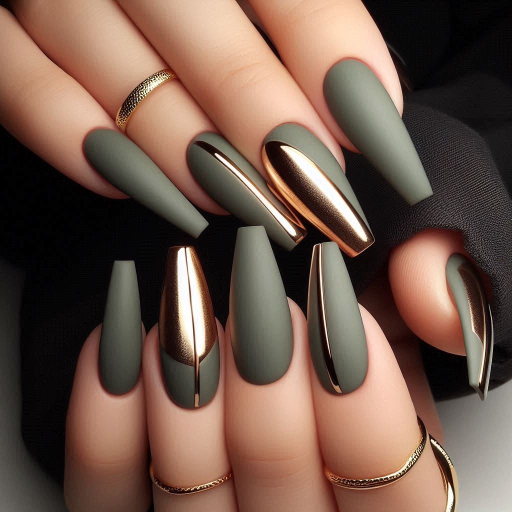 Olive Green with Metallic Chrome Tips