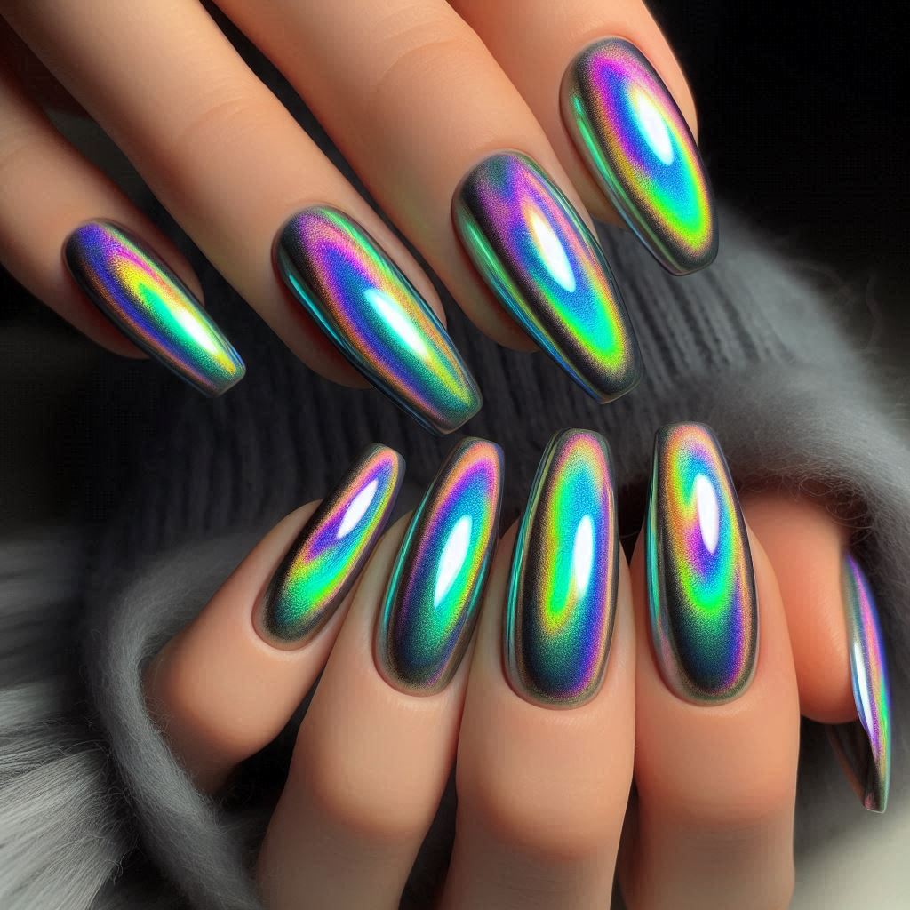 Holographic Northern Lights Nails