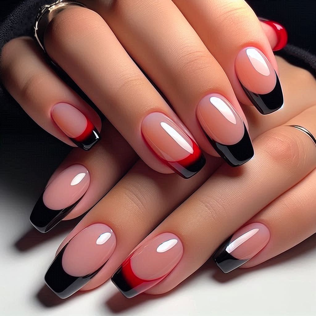 Bold Red and Black French Tips