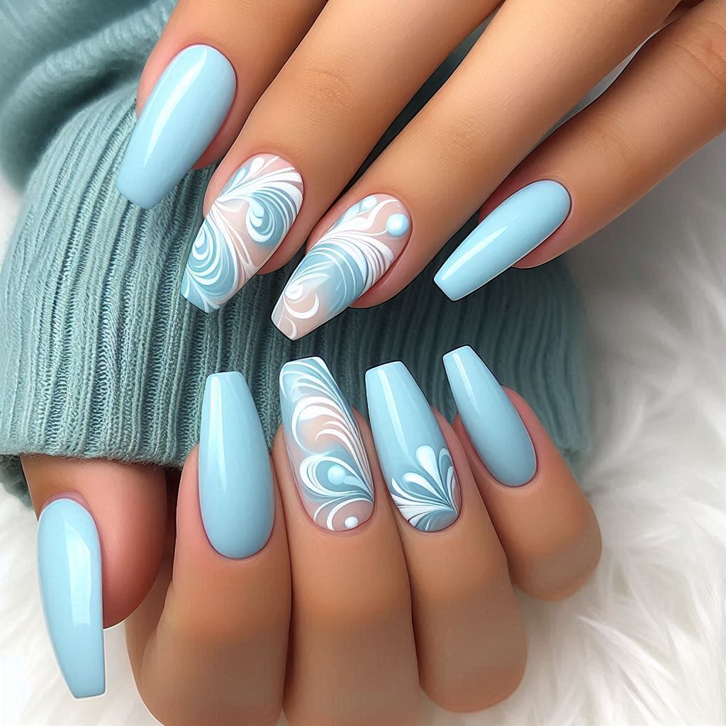 Pastel Blue and White Swirls