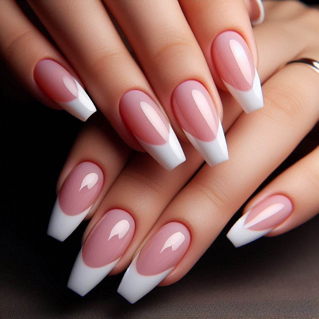 Classic Short Coffin French Tip Acrylic Nails