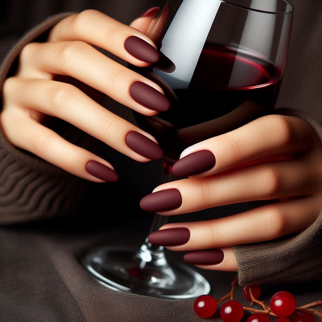 Matte Wine Red Nails