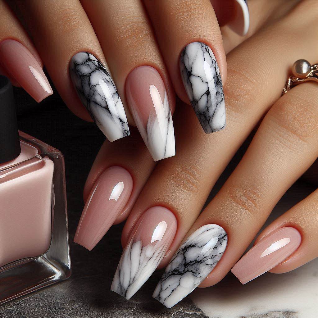 Marble-Inspired Micro French Tips