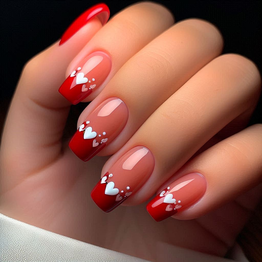 Short Red French Tip Valentine Nails