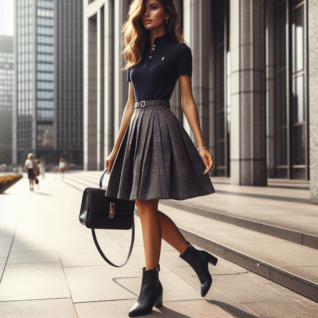 Polo Theme Outfit with Plaid Skirt