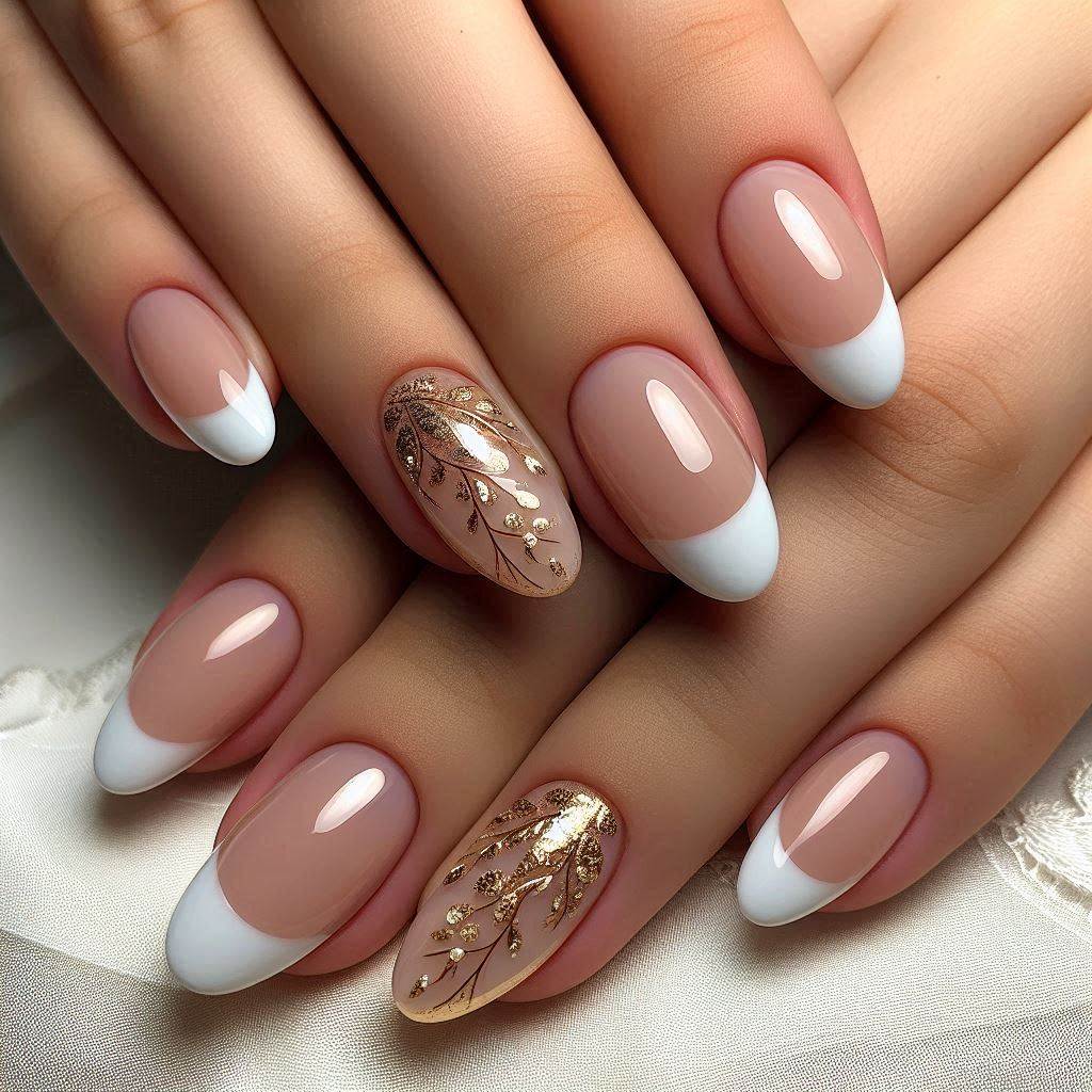 French Tip Nails Short with Gold Accents for a Luxurious Look