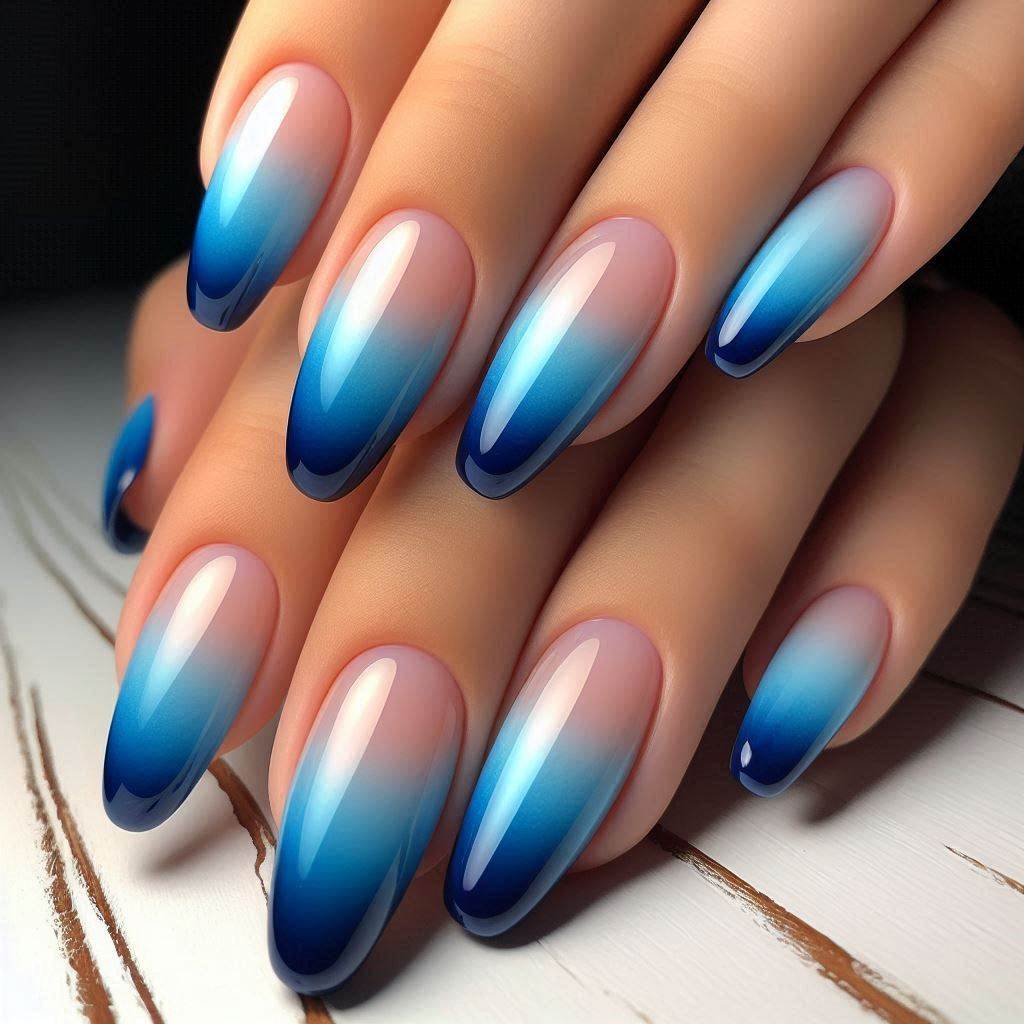 Blue French Tips with a Gradient Effect