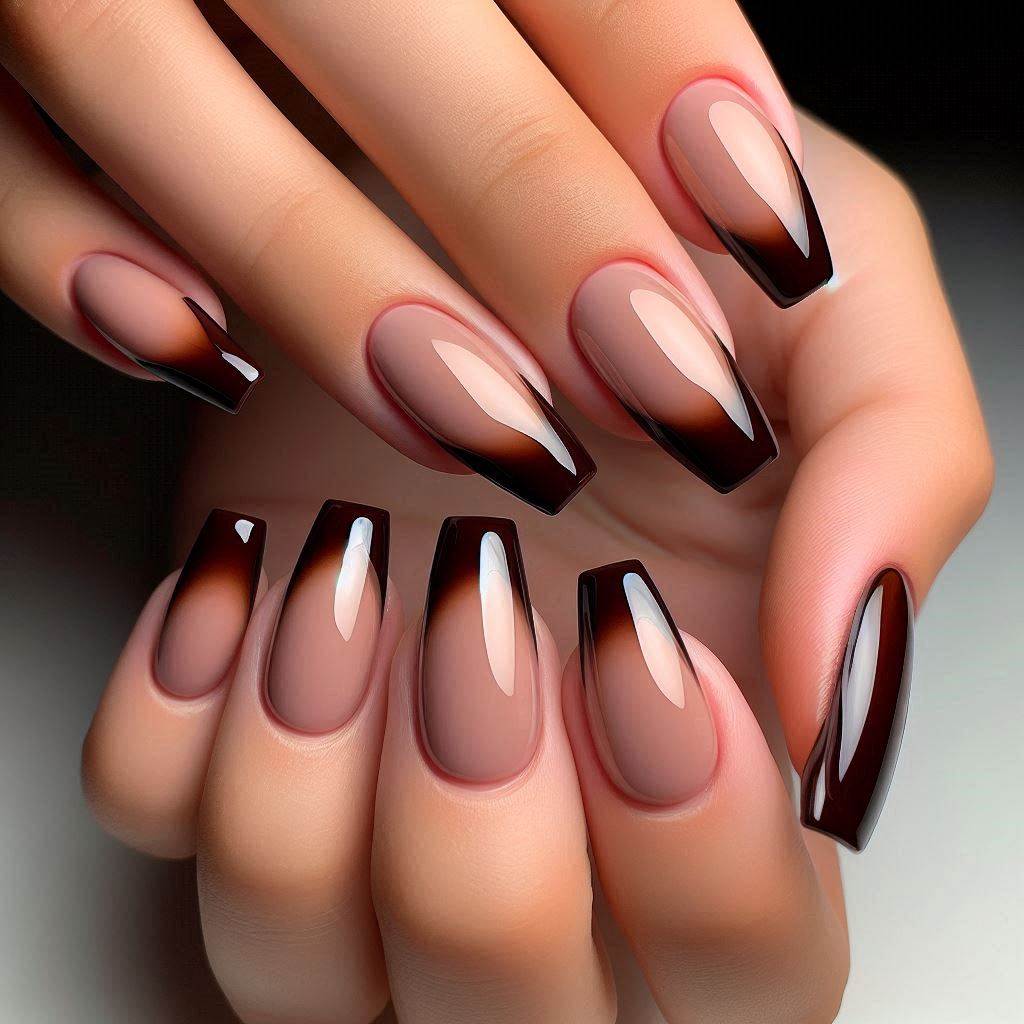 French Tip Nails Short Chocolate Brown for a Warm & Cozy Vibe