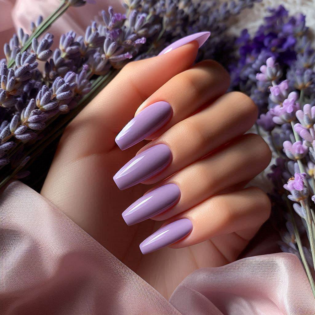 Lavender Dream Short Coffin Acrylic Nails