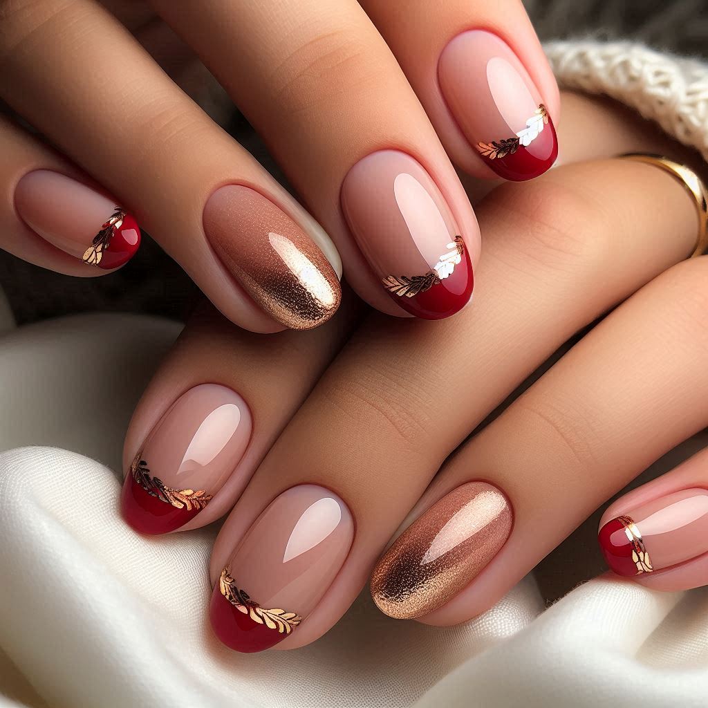 Red French Tips with Gold Accents