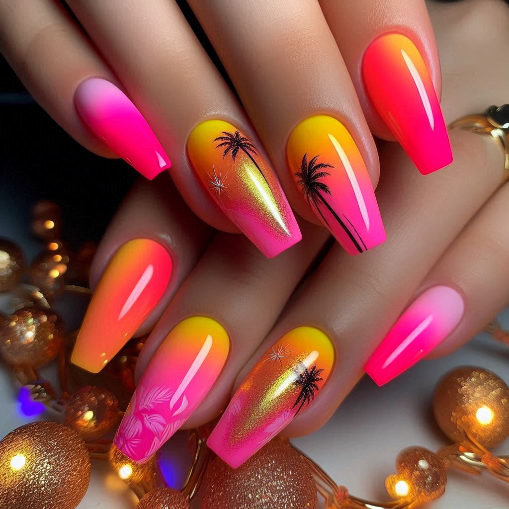 Neon Sunset Party Nails