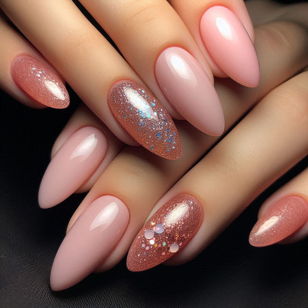 Glitter Accent Almond Nails