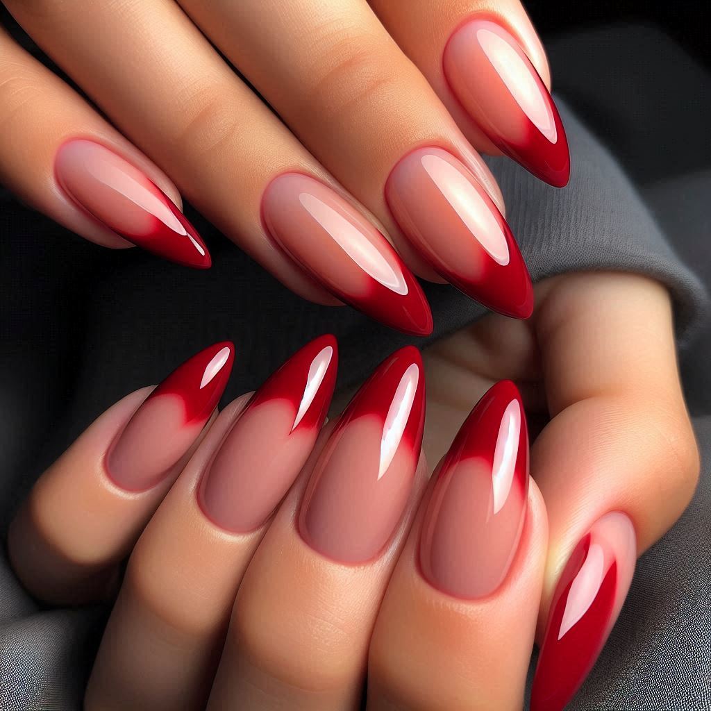 Red Acrylic Nails French Tip Short