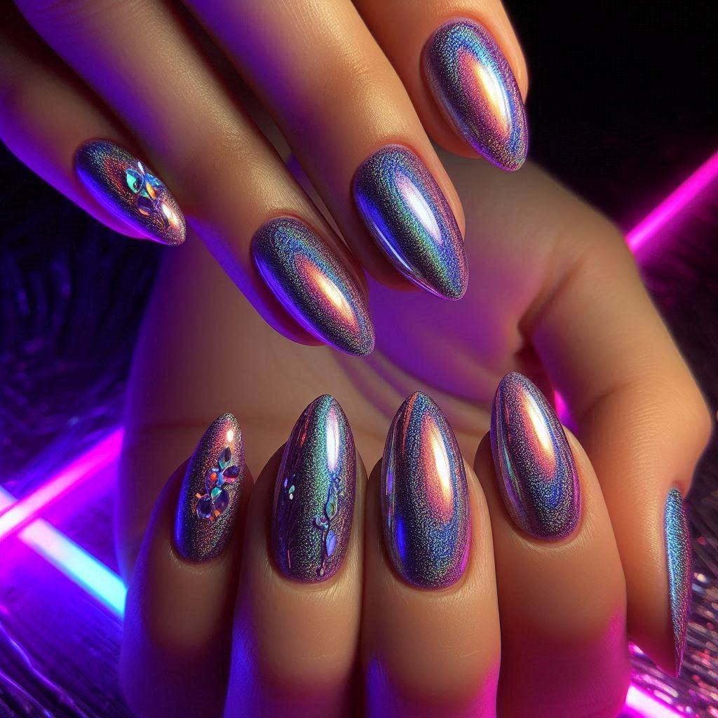 Holographic Dream Short Almond Nails