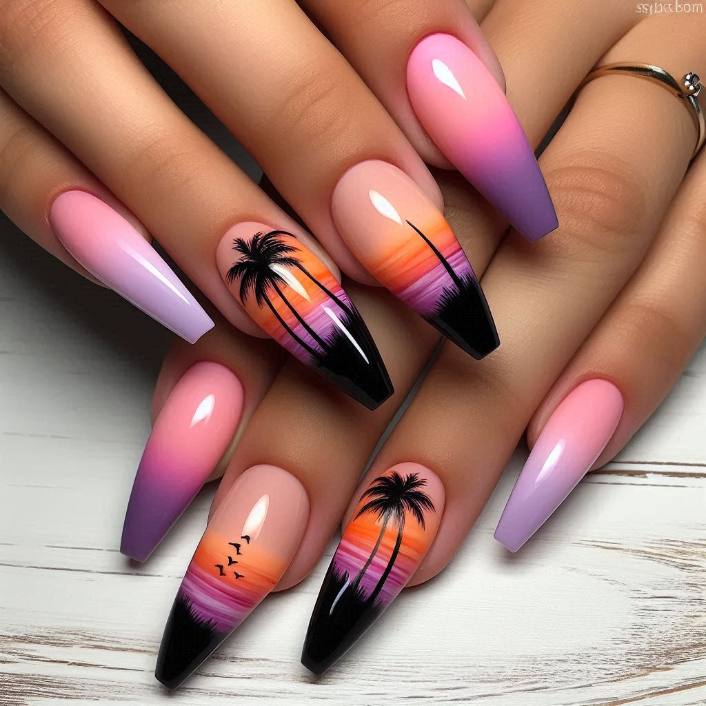 Sunset Palms – Tropical Summer Nails 2025