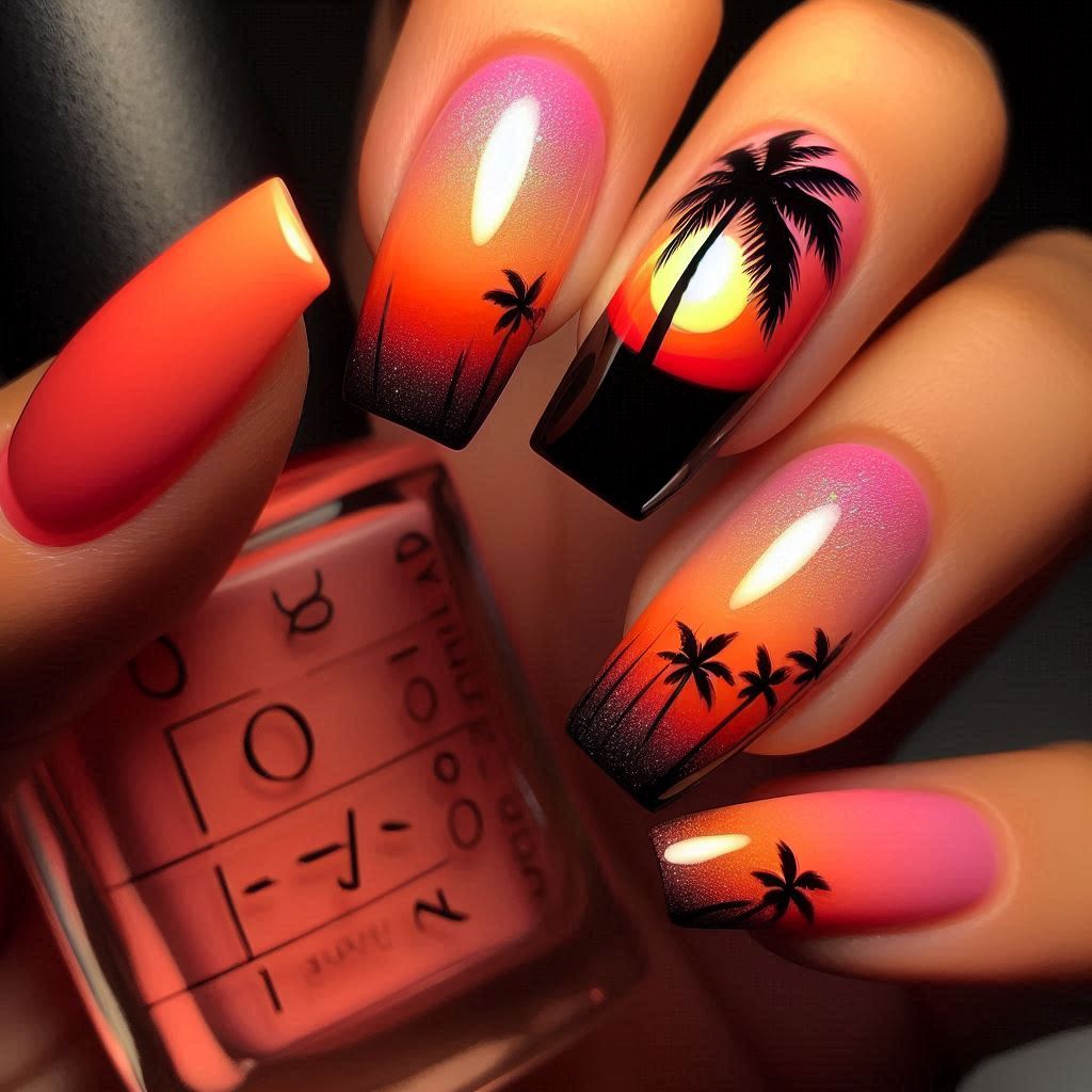 Palm Tree Silhouette Accent Nail