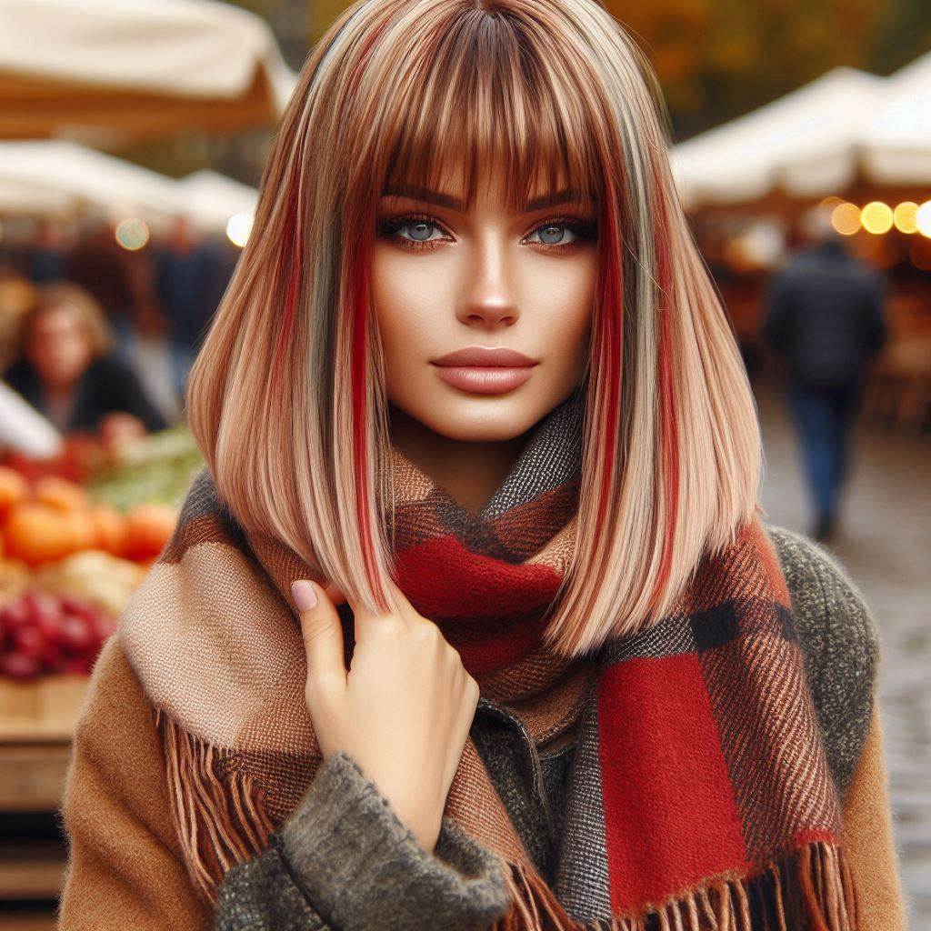 Blonde with Red Lowlights Hair Fall Caramel Highlights for a Bold Bang