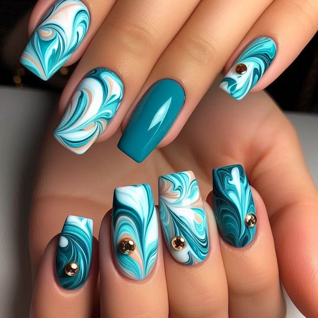 Ocean-Inspired Marble Nails