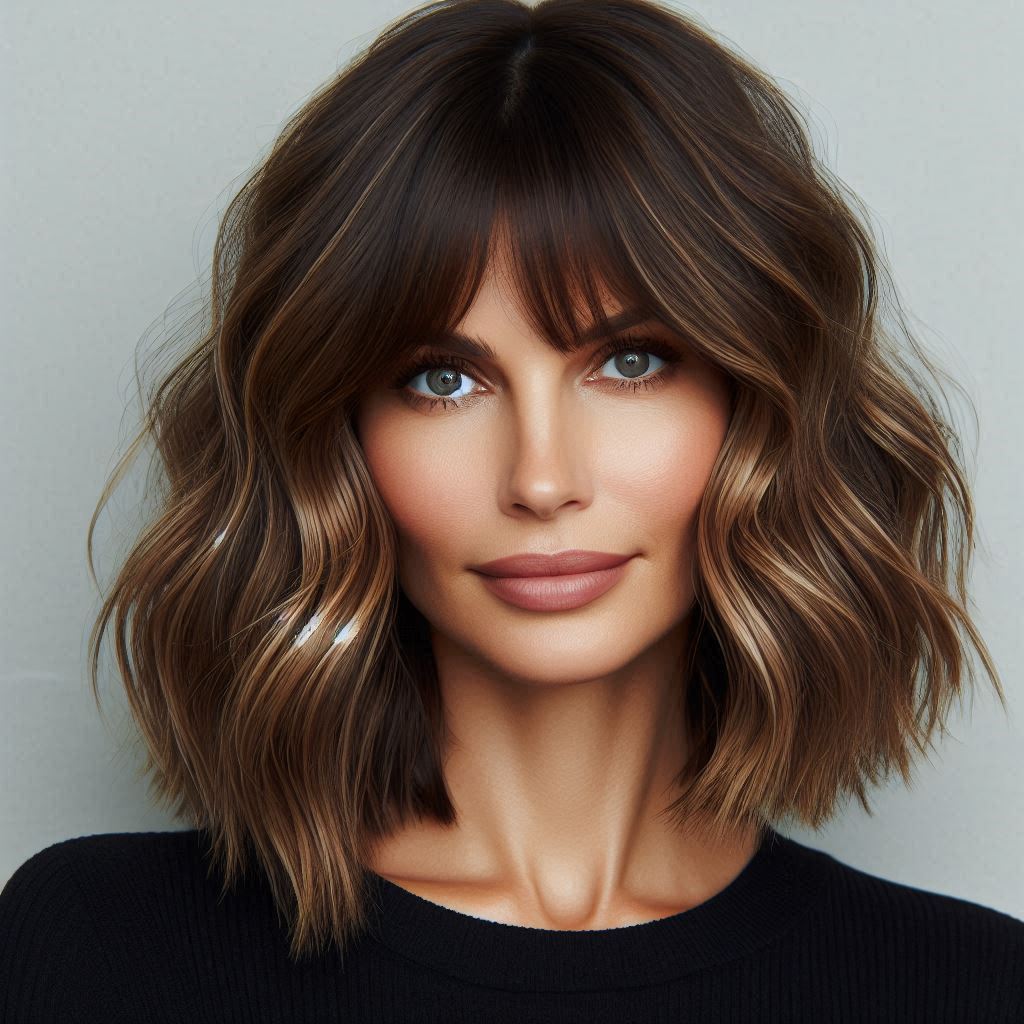  Wavy Mid-Length Cut with Blended Bangs