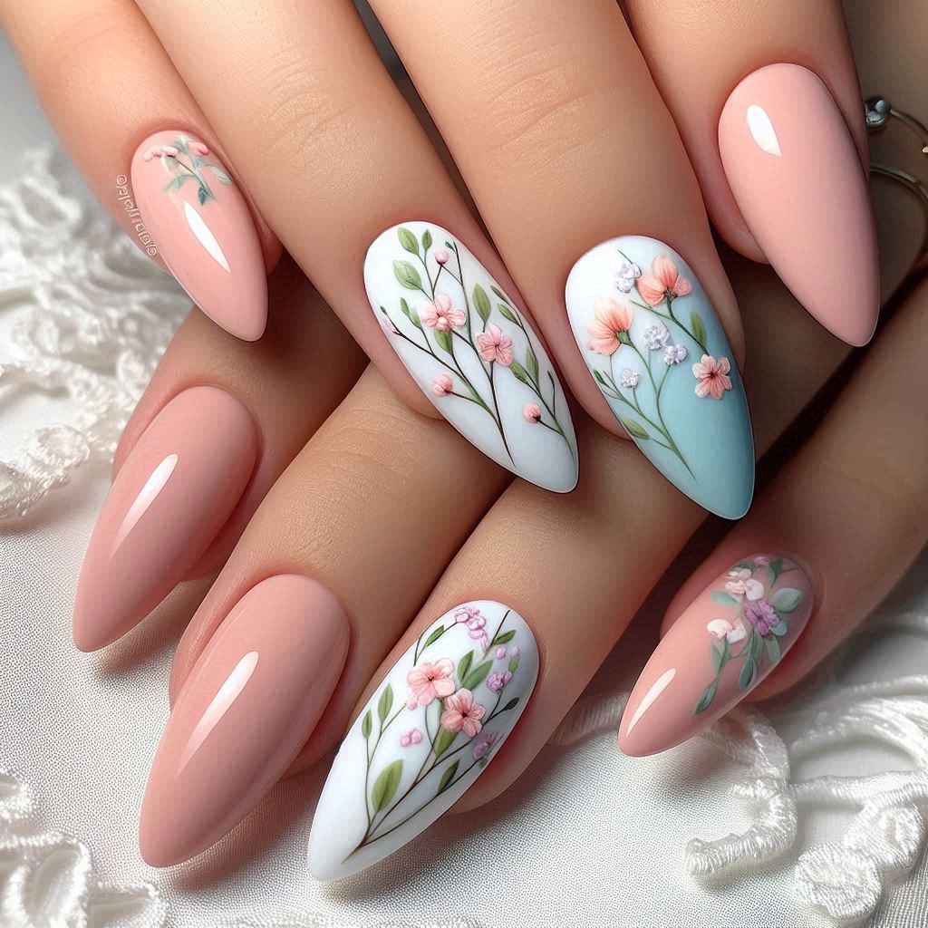 Spring-Inspired Almond Nails