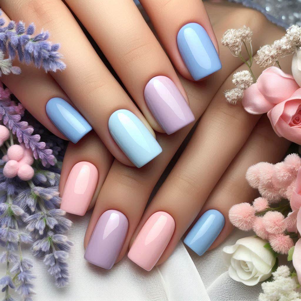 Pastel Gel Nails Short Square