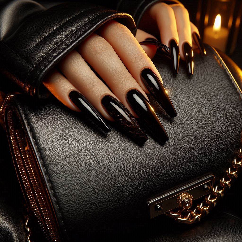 Glossy Black Coffin Nails