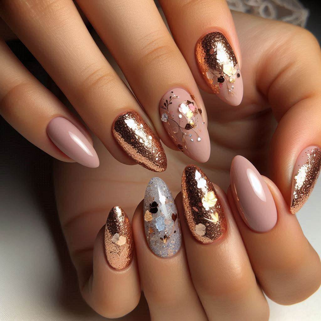 Gold Foil Almond Nails