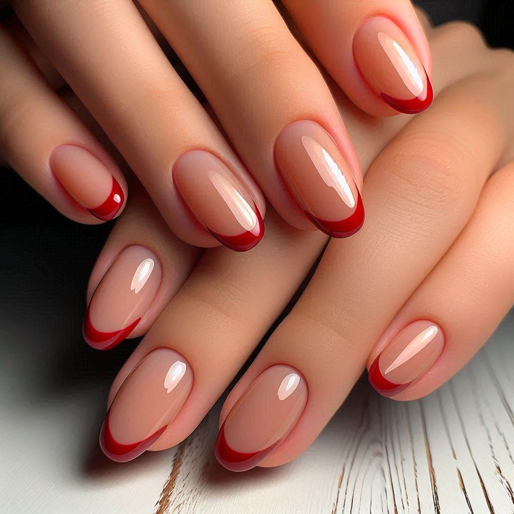 Classic Short Red French Tip Nails