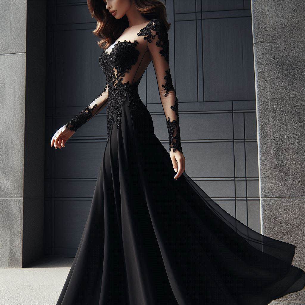 Black Prom Dress Elegant Long Sleeve Graceful Look