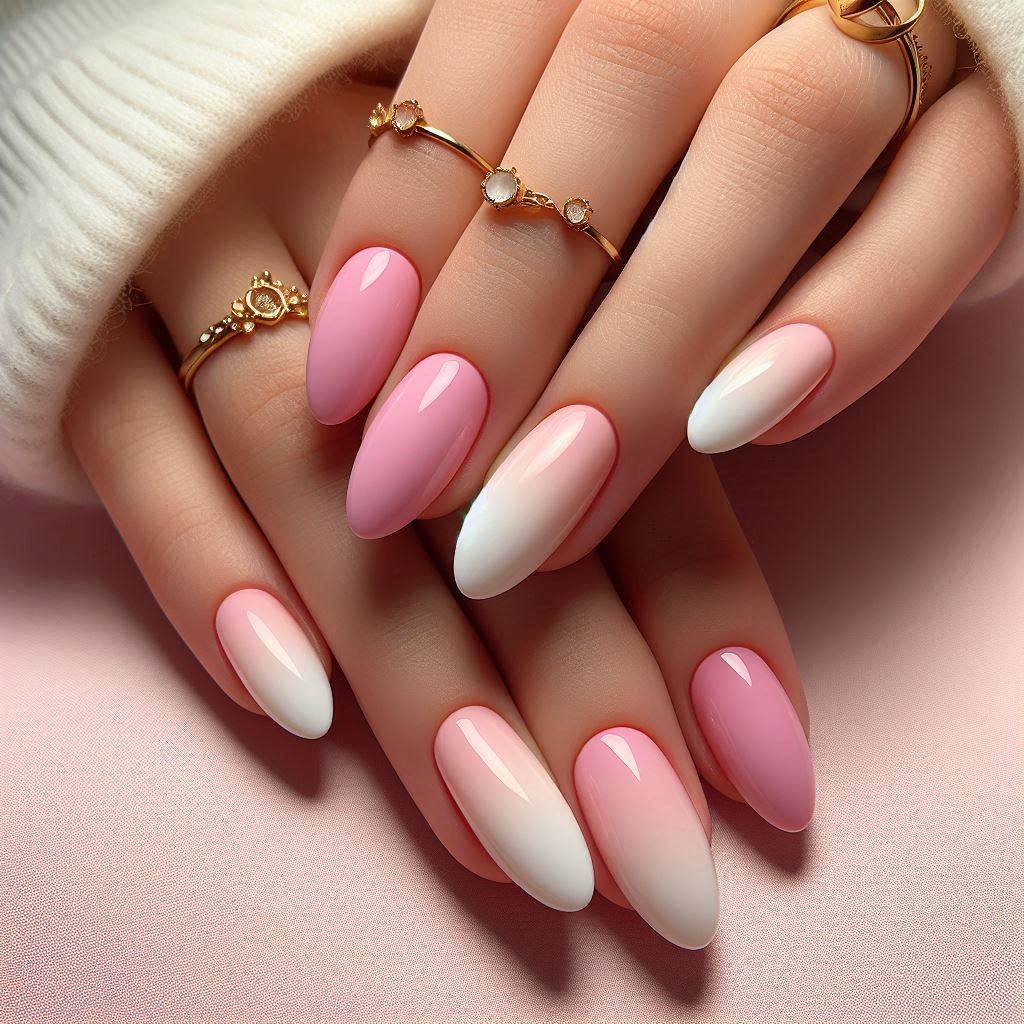 Pink and White Nails Ombre Almond – A Timeless Beauty