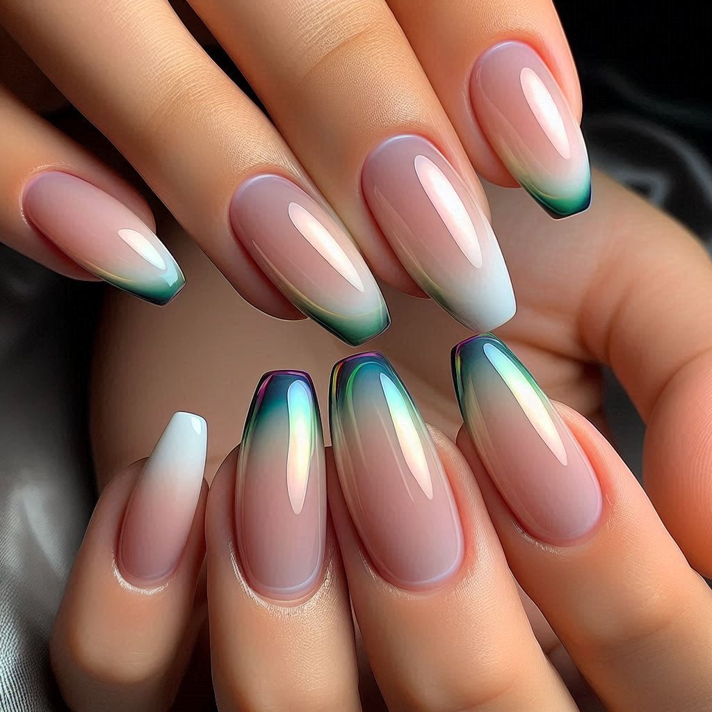  Aurora Borealis French Tips