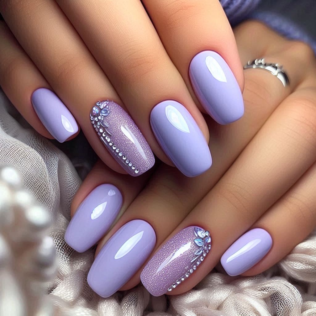 Lavender Bling Nails with Rhinestones