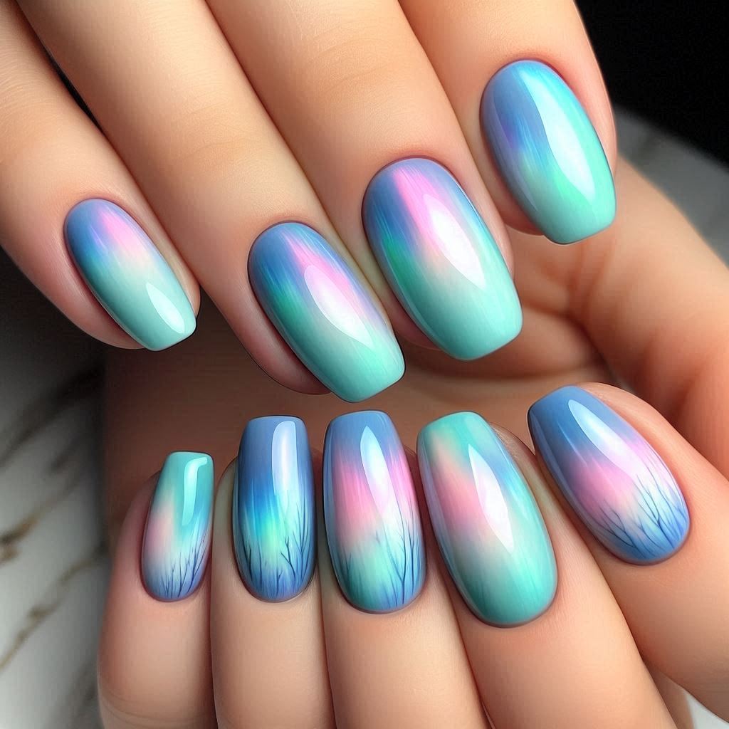 Watercolor Aurora Nails