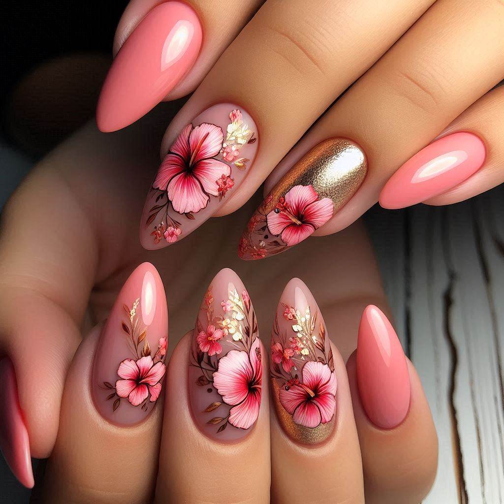  Pink Hibiscus Paradise – Tropical Summer Nails Hawaiian Flowers