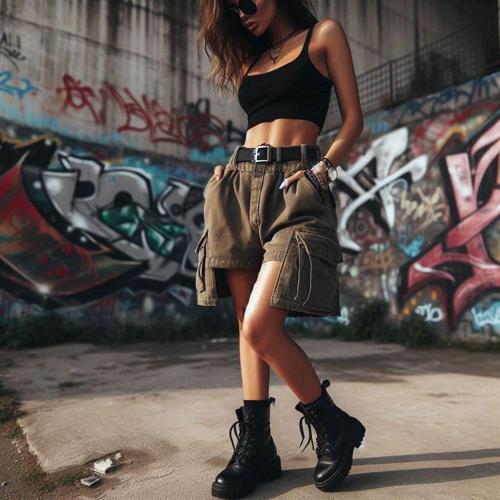 Street Style Edge with a Cargo Short Skirt and Crop Top