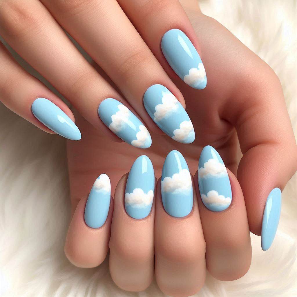 Cloudy Sky Almond Nails