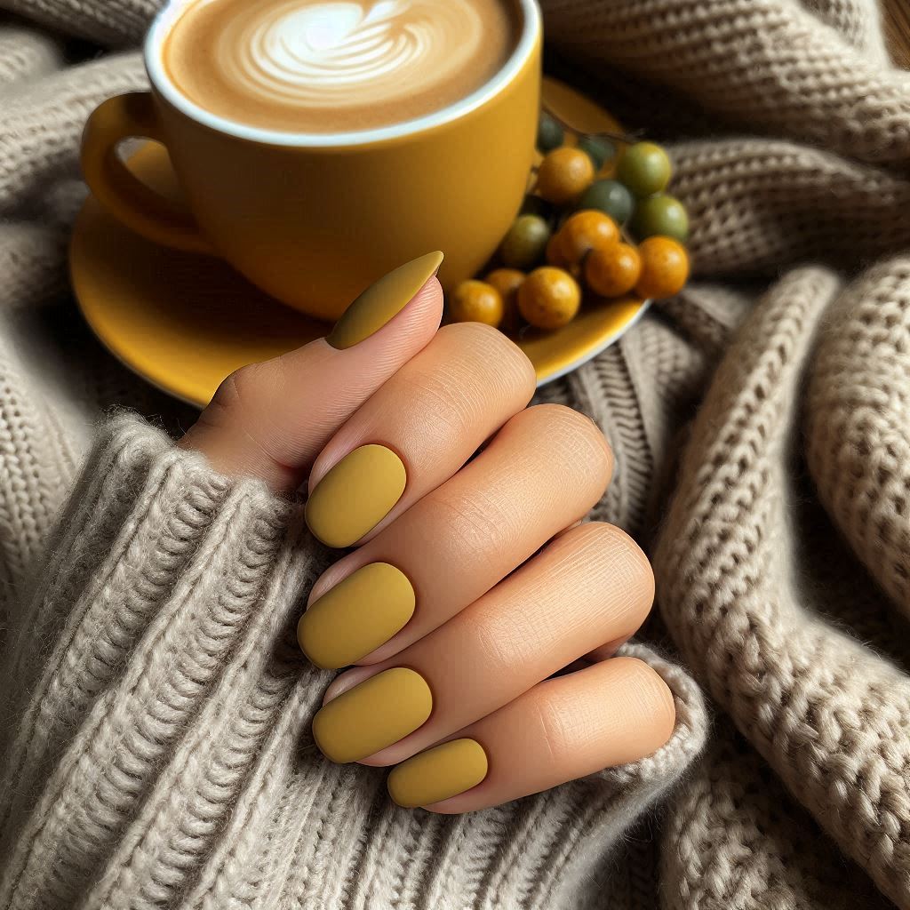 Matte Mustard Yellow Nails for a Cozy Vibe