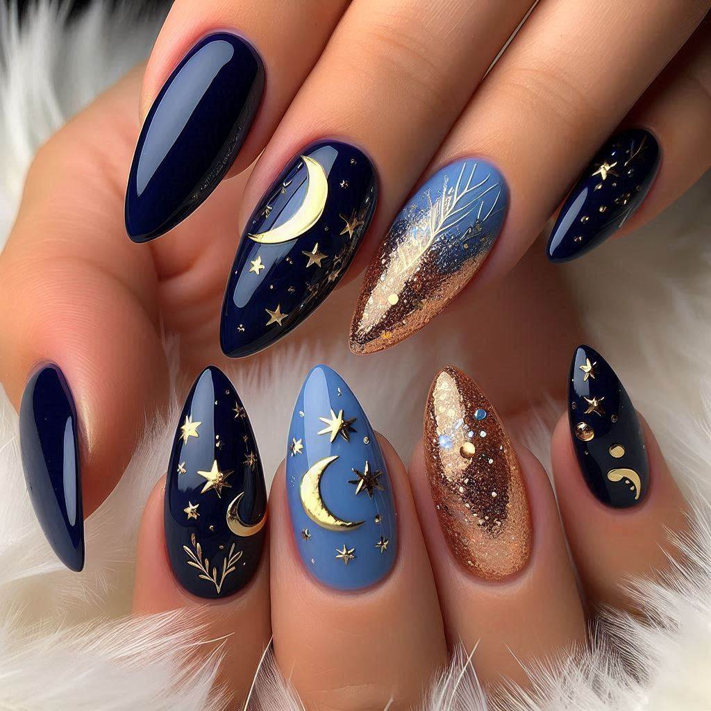 Starry Night Almond Nails