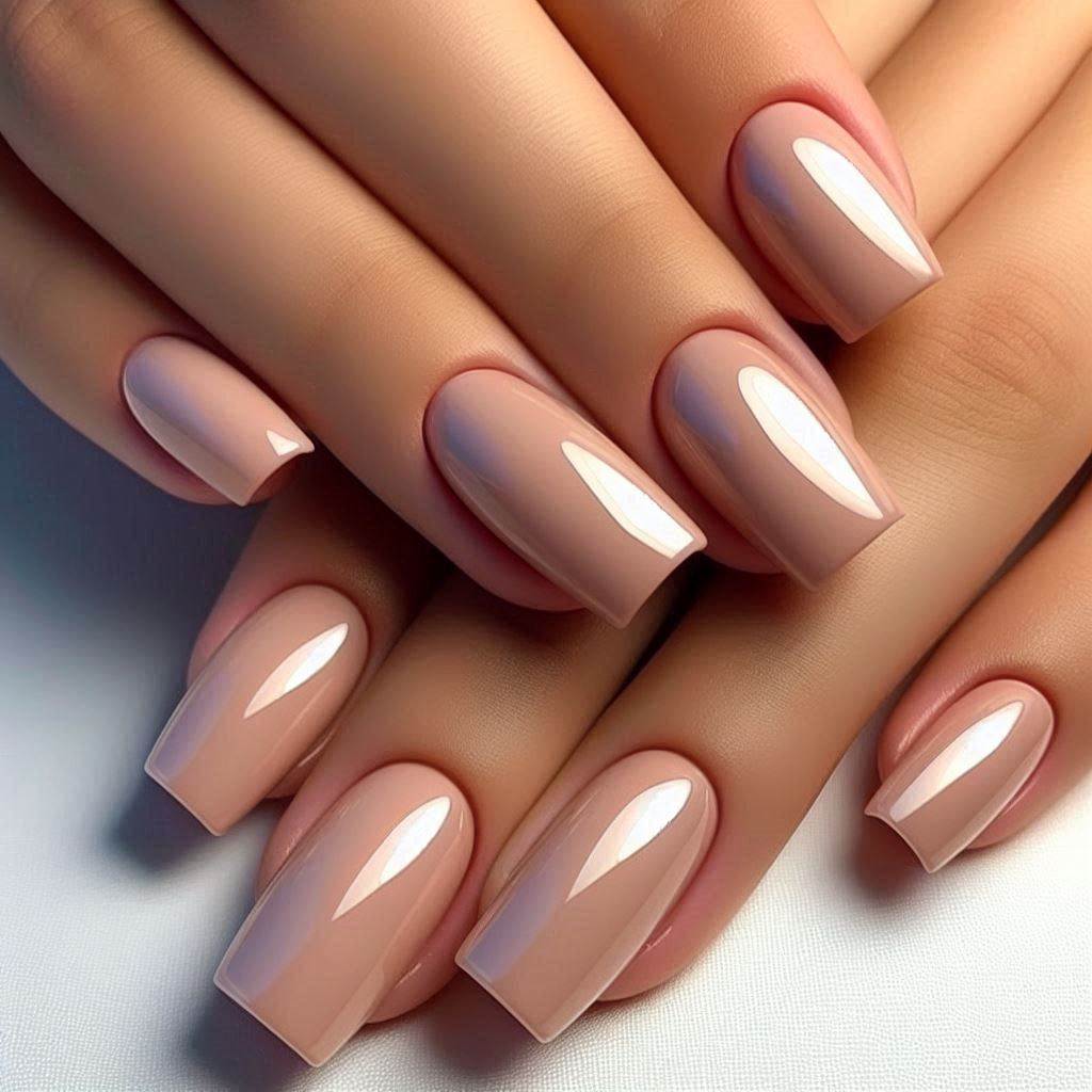 Square Nude Chrome Nails