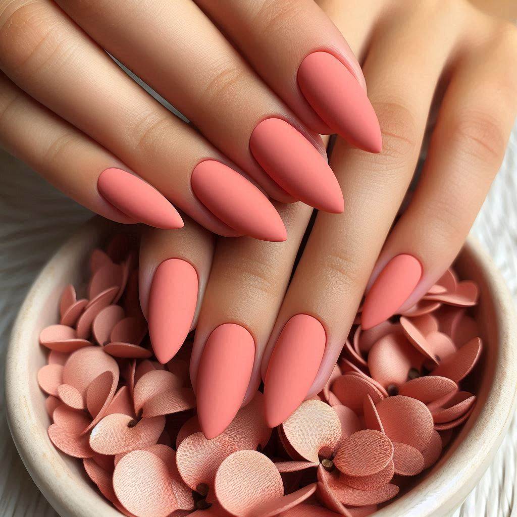  Peachy Coral Almond Nails