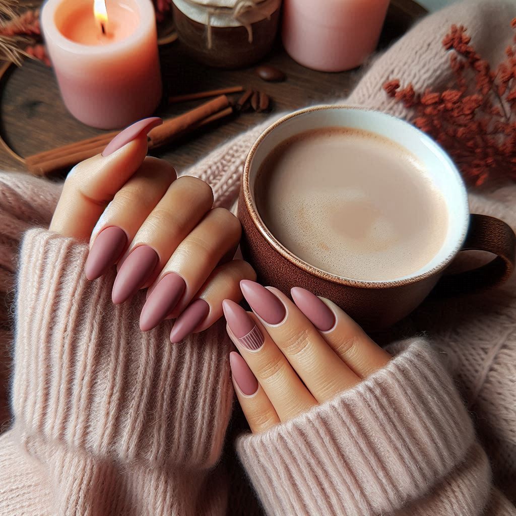 Short Almond Matte Gel Nails in Dusty Rose