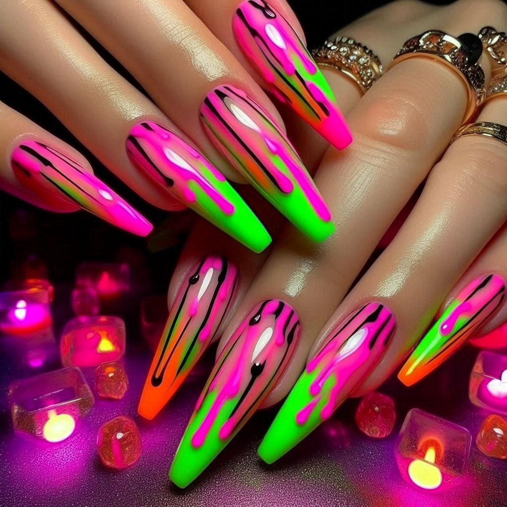 Neon Drip Nails