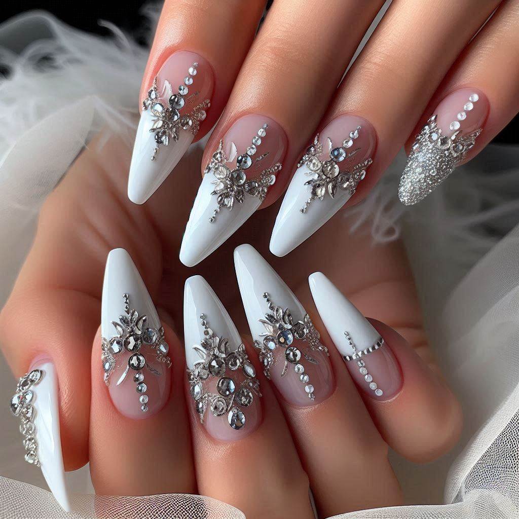 White French Bling Acrylic Nails for an Elegant Finish