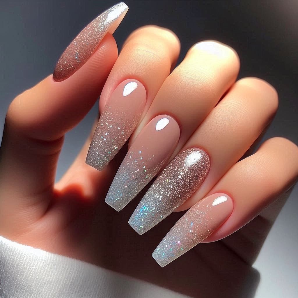 Glitter Ombre Short Coffin Acrylic Nails