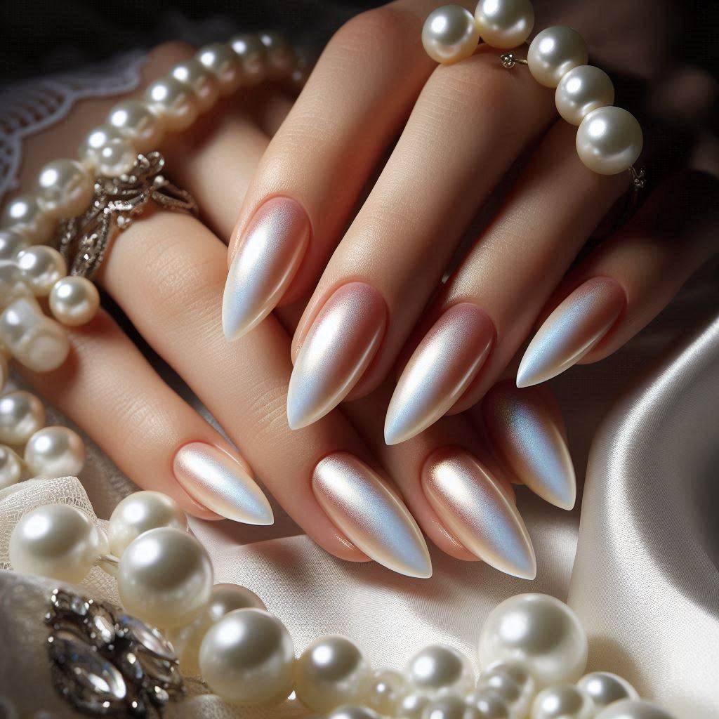 Pearl White Ombre Almond Nails for a Timeless Glow