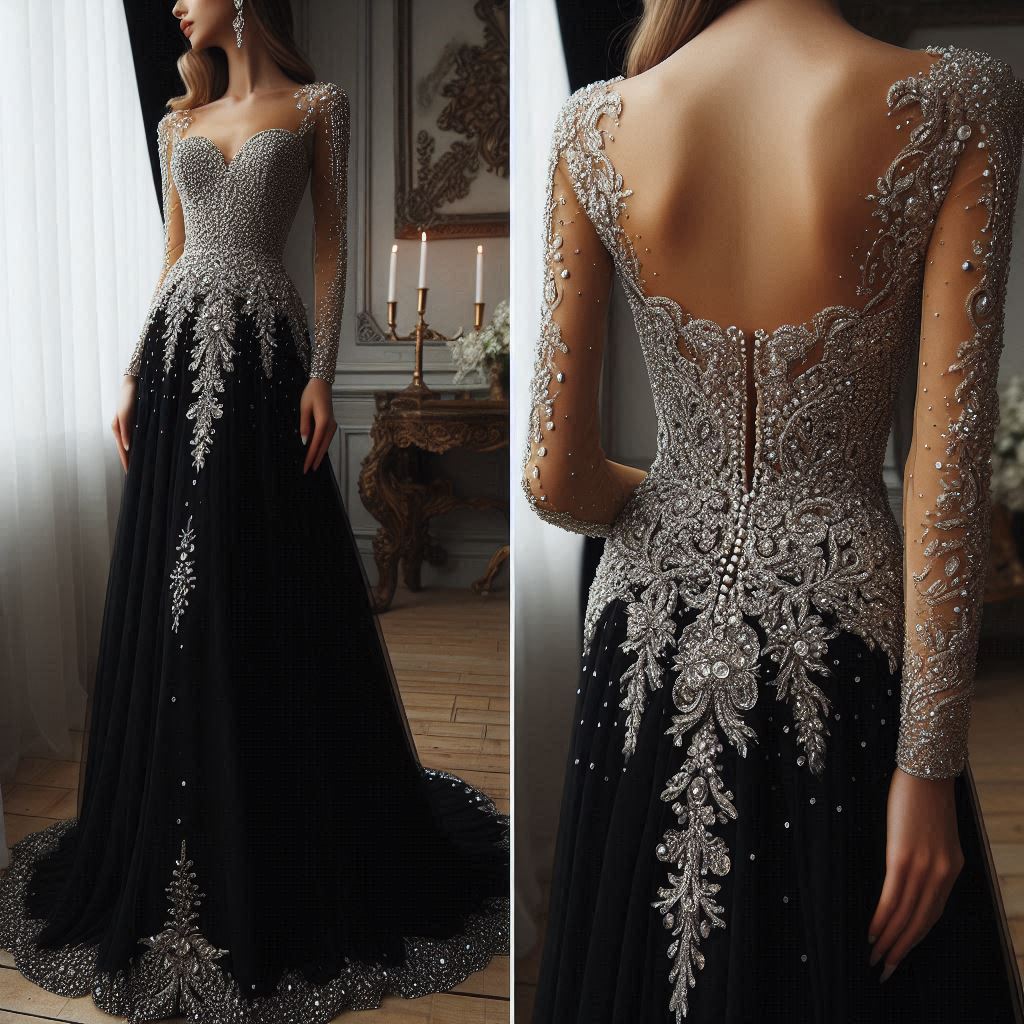Black Prom Dress Long Elegant with Embellishments