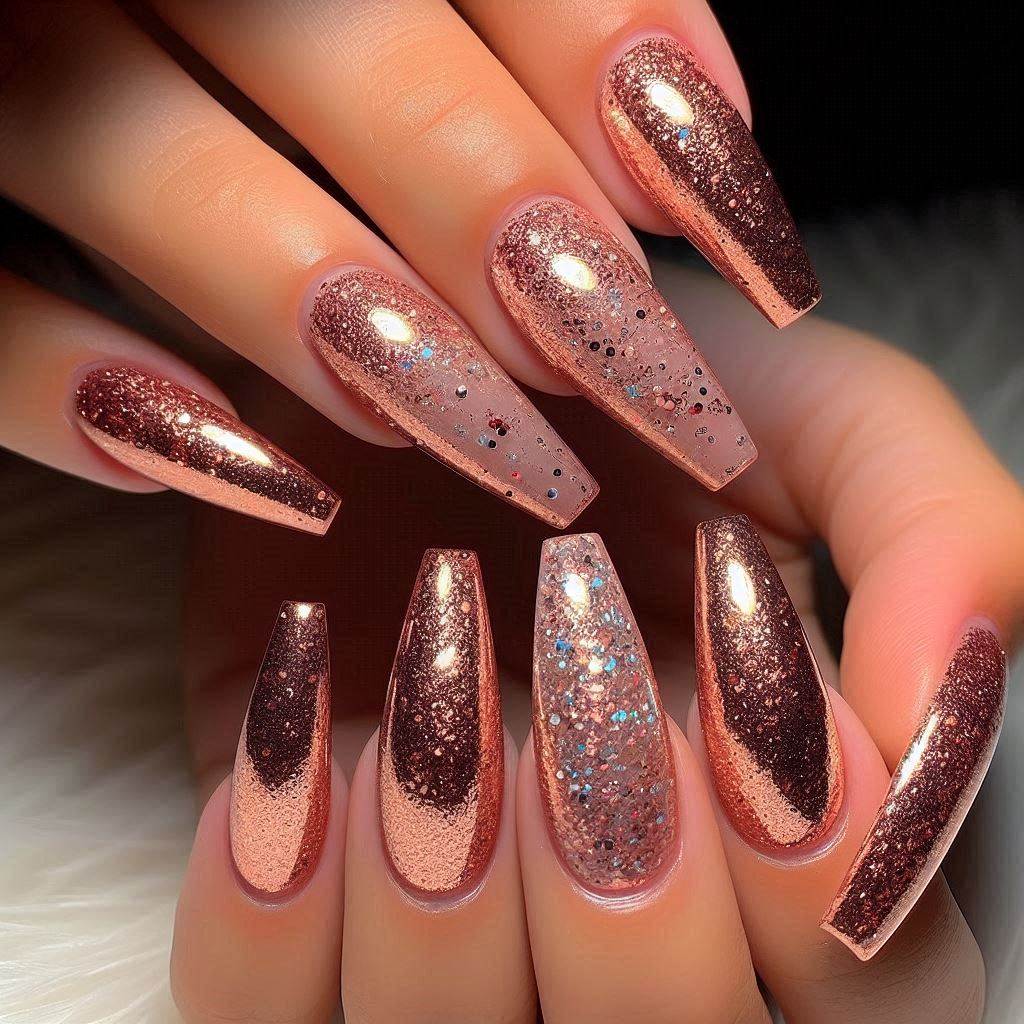 Girly Acrylic Nails Rose Gold