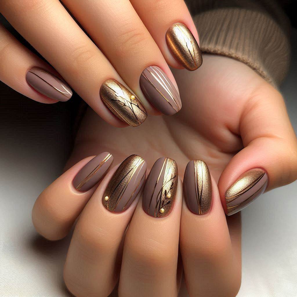 Gel Mani Short Nails Metallic Accents: Bold and Luxurious