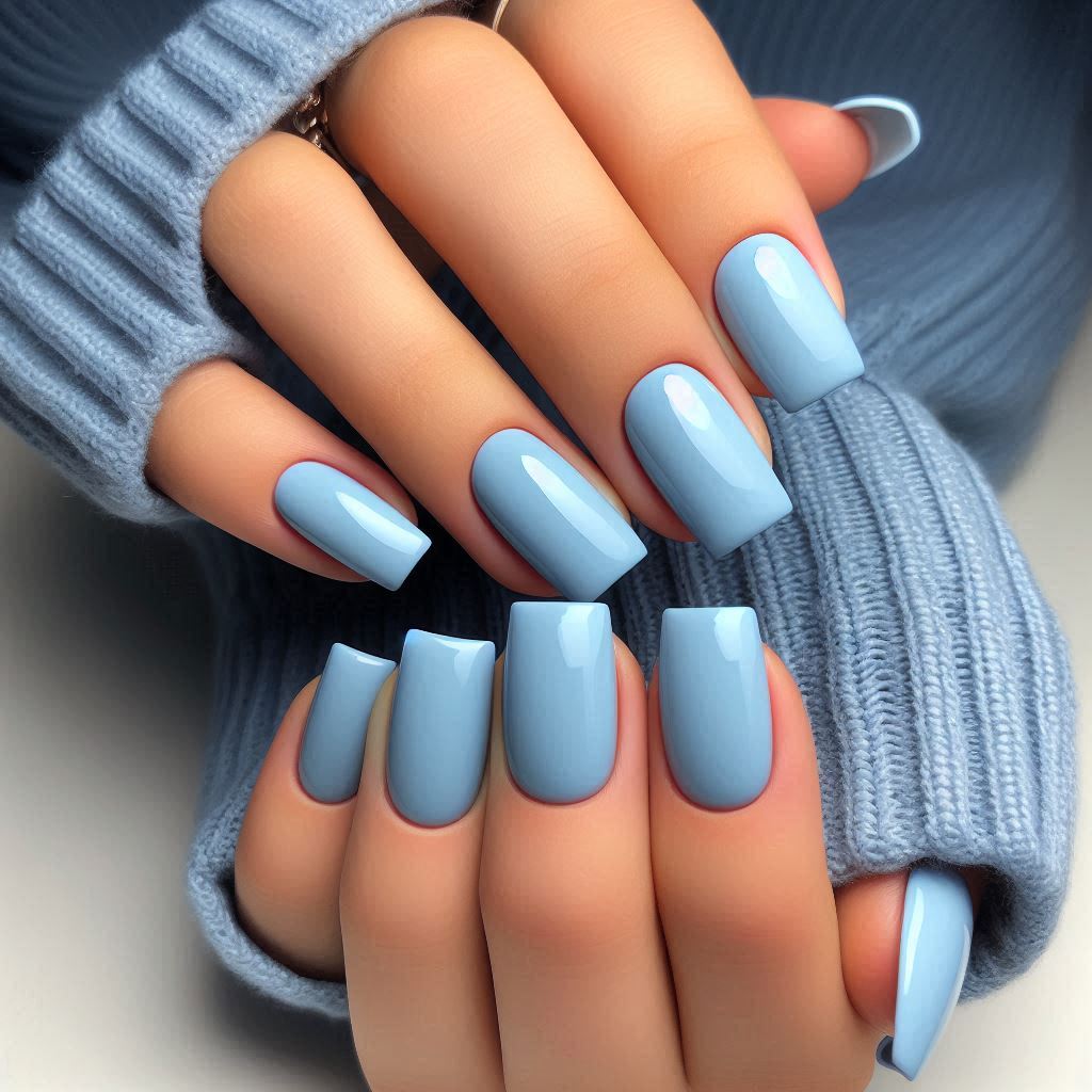 Simple Short Acrylic Blue Nails – Minimalist Chic