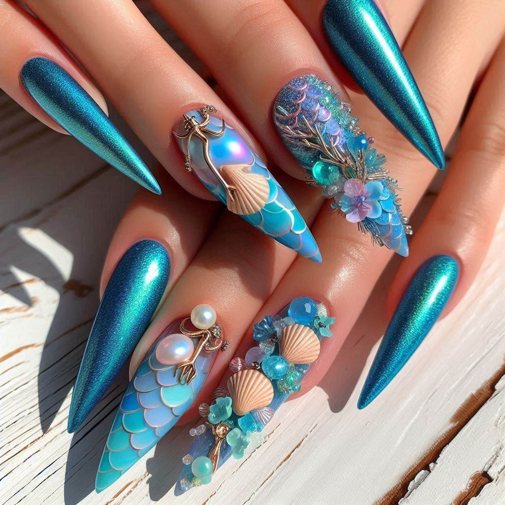 Mermaid-Inspired Nails – A Magical Underwater Look